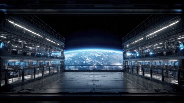 Futuristic space station interior