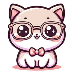 Smart Kitten: Adorable cartoon kitten sporting glasses and a bow tie, embodying intelligence and charm. Perfect for designs.