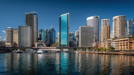 Fototapeta premium City skyline reflected in water