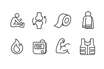 Health and fitness outline icon set. exercise, wellness symbols in line style.