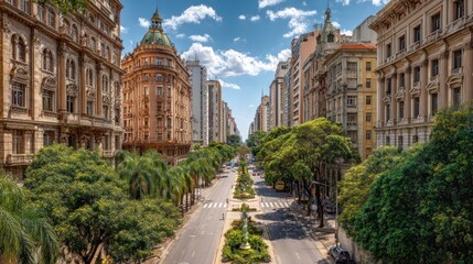 Obraz premium City street lined with old buildings