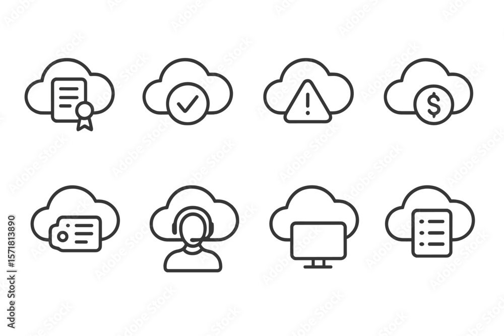 Poster cloud computing outline icon set. network, technology icons in outline style
