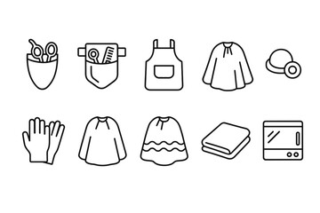 Hairdressing, barber line icon set. stylish salon tools and apparel outline collection