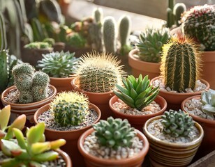 assorted cactus and succulent plants in pots
