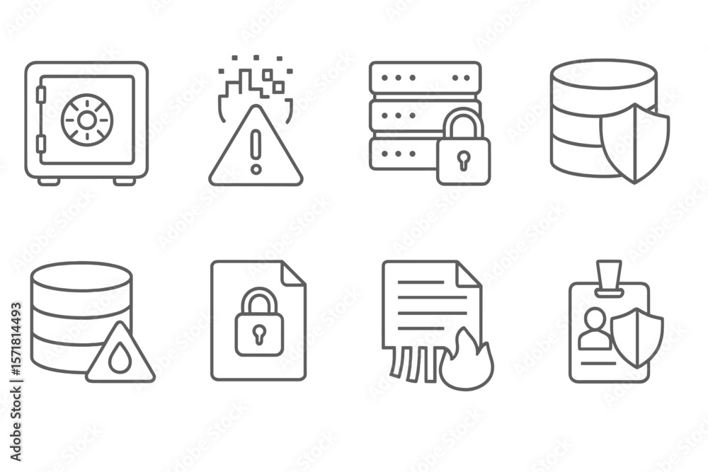 Poster security and data protection line icon set. safety and encryption outline icons