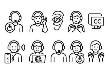 Accessibility communication icon set. outline style symbols for inclusive design