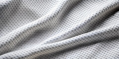 Soft, textured white sports clothing fabric with a subtle woven pattern background