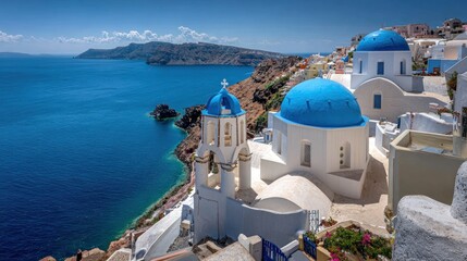 Santorini churches by the sea