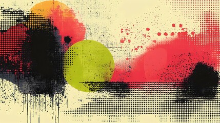 Bold and vibrant abstract art featuring colorful circles, splashes of paint, and dramatic textures, perfect for modern design projects.