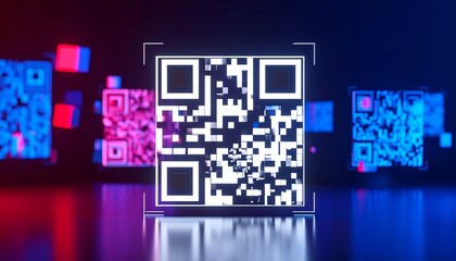QR code scan, glowing, digital