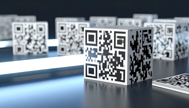 QR code cubes, digital, technology, white, dark background