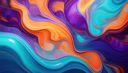 Obraz premium colorful abstract fluid art with vibrant purple orange and turquoise swirls