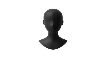 black mannequin head on white background 