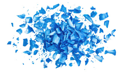 a scattering of blue fragments on white background