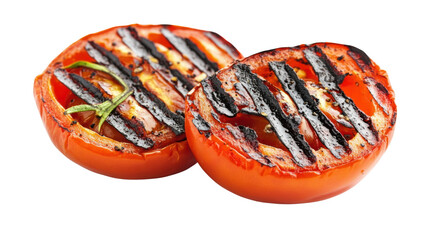 grilled tomatos on white background