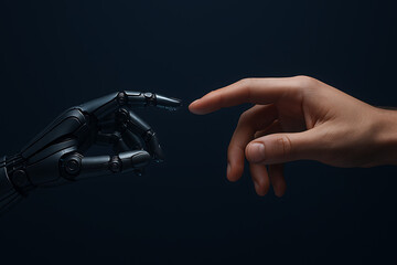 Naklejka premium hand and ai hand touching for technology