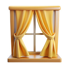 Stylized yellow curtains tied back on a window frame isolated on transparent background