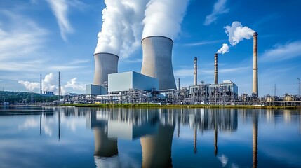 Vast Industrial Zone with a Thermal Power Plant Emitting Smoke, Depicting Fossil Fuel Consumption and Its Role in Climate and Pollution Problems