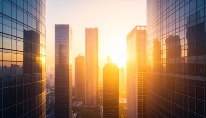 ビルの谷間から昇る朝日