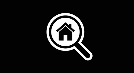 House icon inside magnifying glass symbol for property search icon