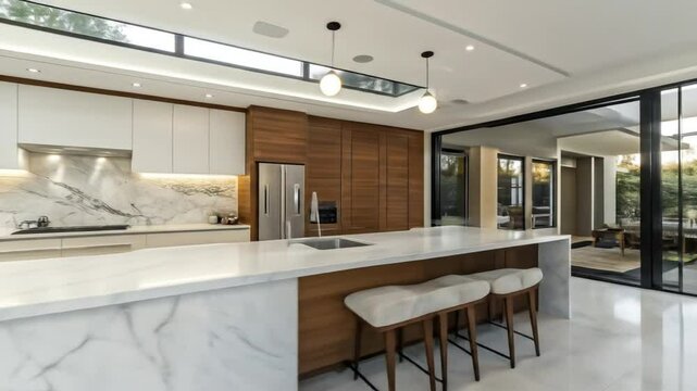 Modern kitchen design ideas: luxury marble island, cabinets, and open concept living space trends style