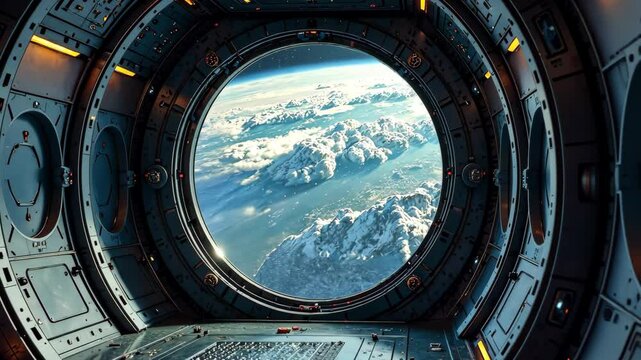 Interior Galactic Spacescape, view window spaceship Dark Nebula. AI Generative