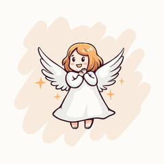 Fototapeta premium Cute angel character with wings smiling against a light background 