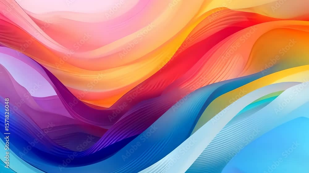 Poster waves of color: an abstract composition of swirling waves and gradients in a vibrant spectrum, evoki