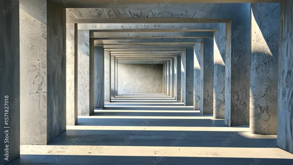 Aufkleber hallway of shadows: an endless hallway bathed in shadows. geometric shapes create a rhythmic pattern