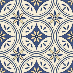 Elegant seamless Moroccan tile pattern in blue and beige tones with intricate floral geometric motifs. Perfect for wallpapers, textiles, and interior design.