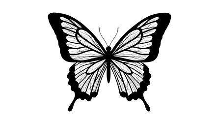 Elegant black and white butterfly illustration with detailed wing patterns