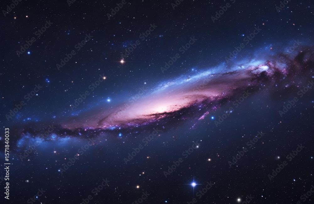 Wall mural edge-on view of a brilliant galaxy with a glowing core