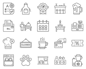 Restaurant services vector icon set featuring dining elements and tools