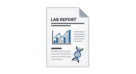 An illustration of a lab report sheet depicting medical analysis results and DNA structure, suitable for science or health presentations.