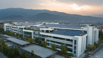 Obraz premium Modern office complex with solar panels