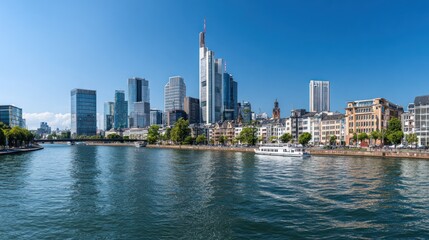 Fototapeta premium Panoramic city skyline reflecting on water