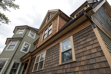 Obraz premium Charming Craftsman Style Home with Wood Siding and Multiple Windows