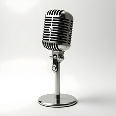 Fototapeta premium retro microphone isolated on white compact yet powerful condenser mic for crystal-clear voice pickup anywhere. Cardioid mic reduces background noise, delivering rich, broadcast-ready sound.