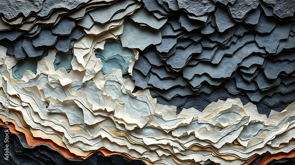 Poster abstract texture of stacked paper layers creates a vintage and decorative pattern