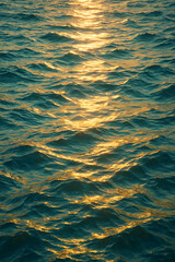 Golden sunlight reflecting on gentle ocean waves at sunset