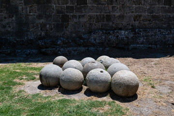 Historical ammunition seen inside Rhodes Castle, commonly known as “cannonballs.”