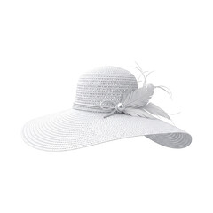 Elegant wide brimmed sun hat with feather and pearl embellishments perfect for special occasions and garden parties