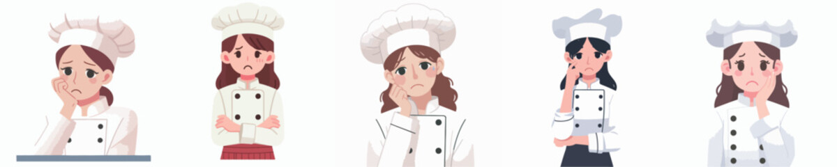 sad expression female chef character vector