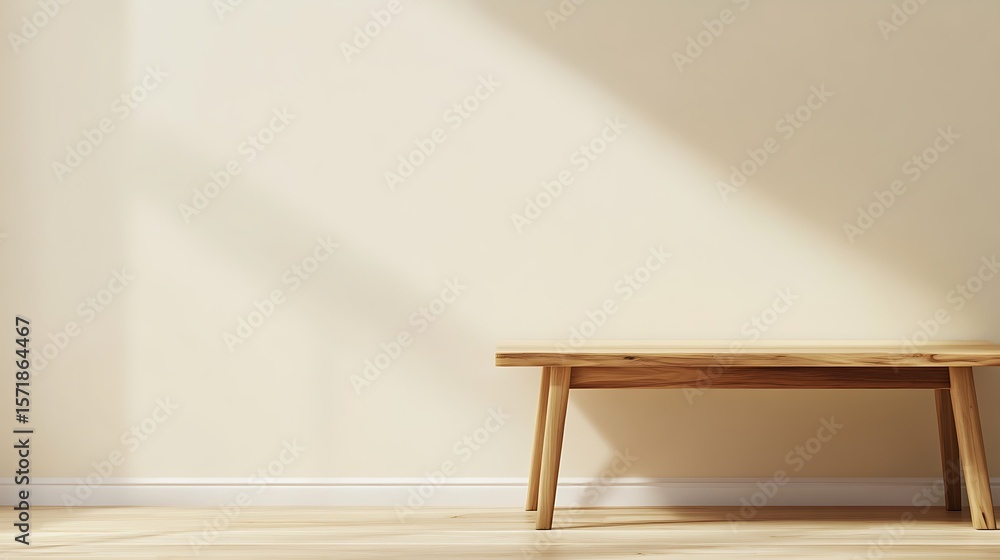 Aufkleber modern wooden coffee table background with empty beige space on left side perfect for branding and p