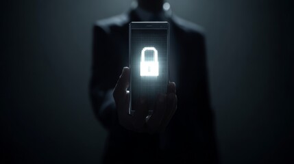 Business Mobile Payments Cardless Security Technology Concept with Smartphone Showing Lock Icon