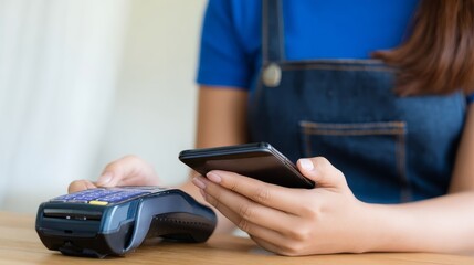 Business Mobile Payments Cardless Person Making Mobile Payment Using Card Reader and Smartphone