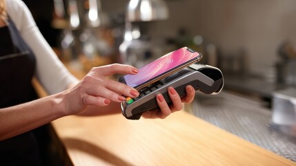 Business Mobile Payments Cardless Contactless Payment Technology in Modern Cafe Environment