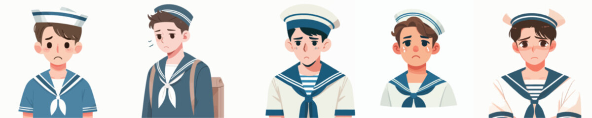 sad expression sailor character vector