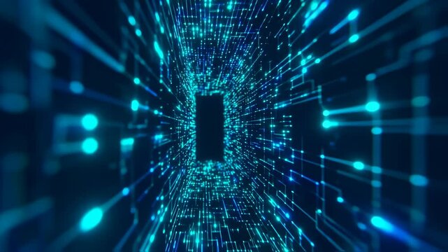 Digital Data Stream: Abstract Technology Background with Dynamic Light Patterns and Data Flow in
