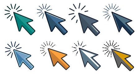 Colorful click cursor icons set with digital pointer collection